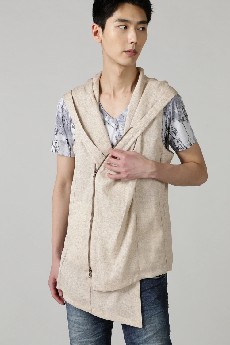 TORNADO MART(トルネードマート) |TORNADO MART∴リネンライクスラブツイルアシメドレープベスト