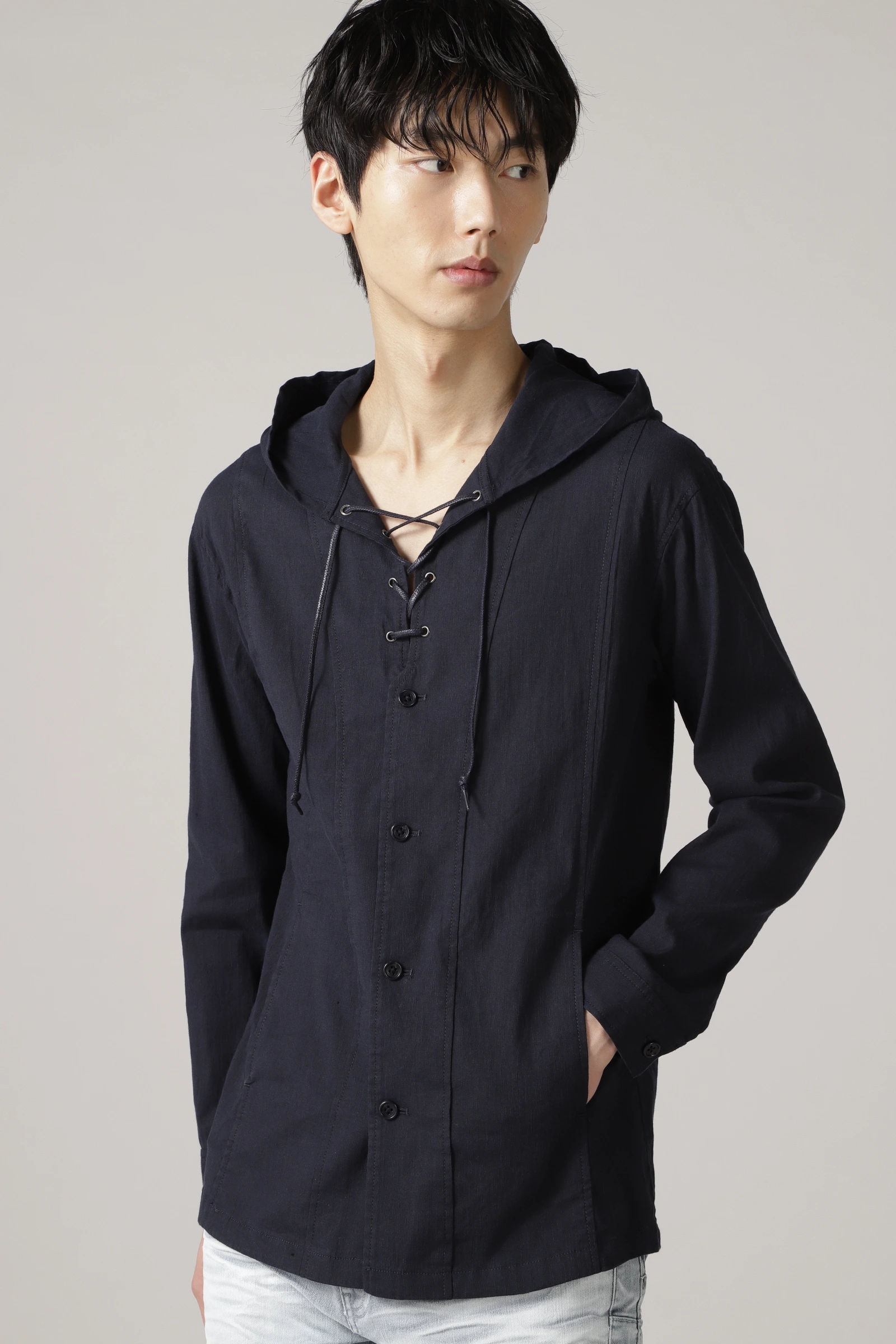 TORNADO MART∴レースアップ麻シャツパーカ / TORNADO MART