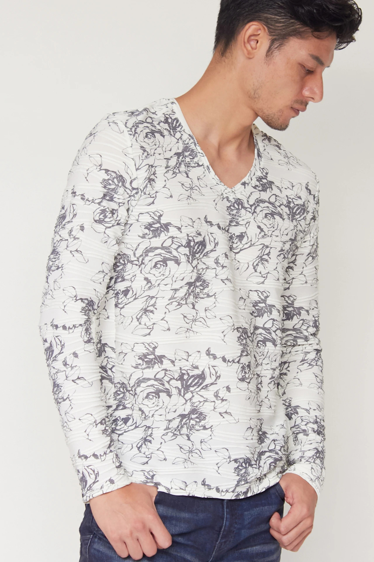 TORNADO MART(トルネードマート) |TORNADO MART∴ウェーブタックジャカードフラワープリントカットソー