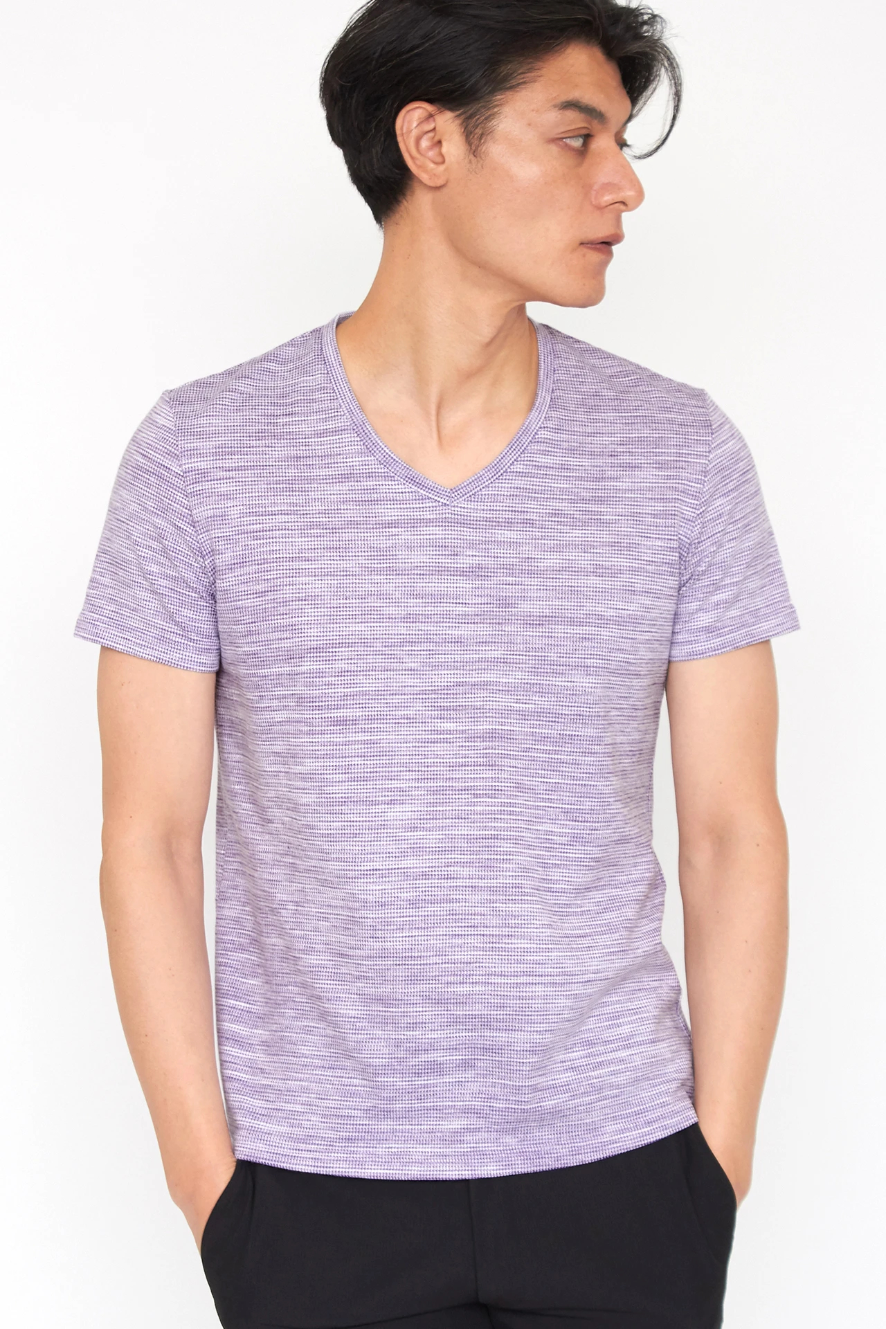 ZERO by TORNADO MART∴ABSかすれ千鳥JQ半袖Vネックカットソー