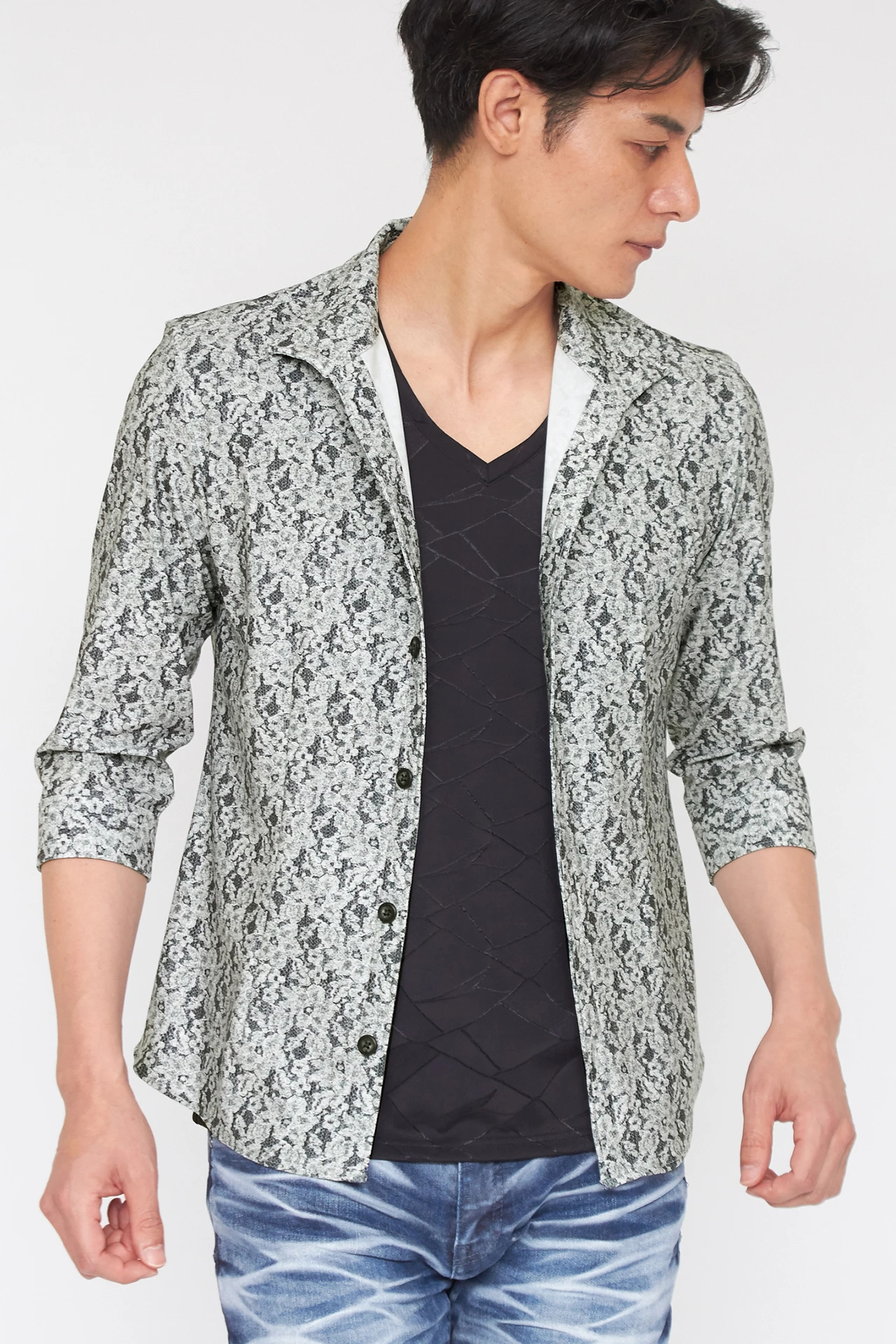 TORNADO MART∴ハイテンションレースプリント7分袖シャツ / TORNADO