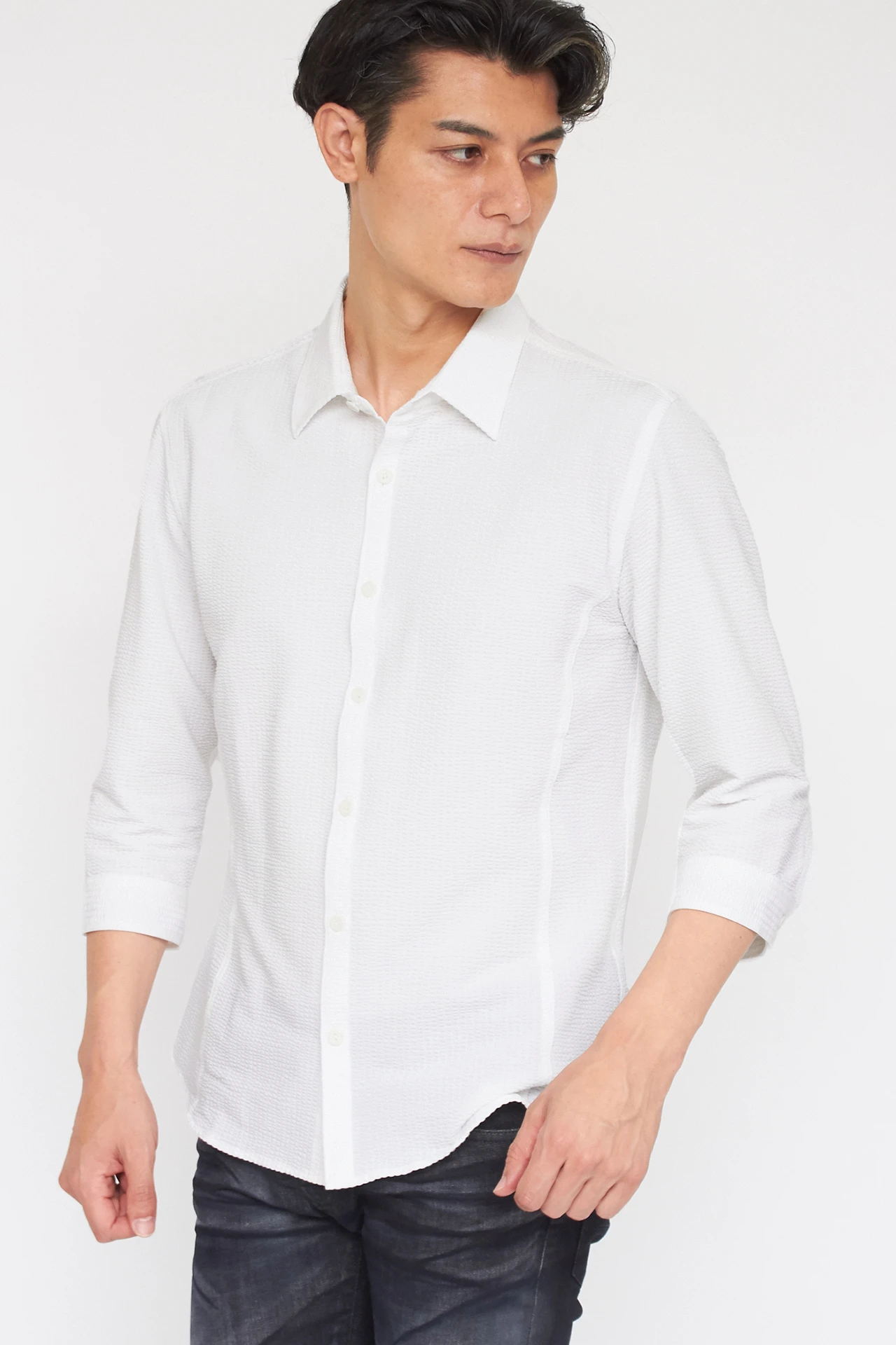 TORNADO MART∴ハイゲージサッカーストライプ7分シャツ(マスキュリン