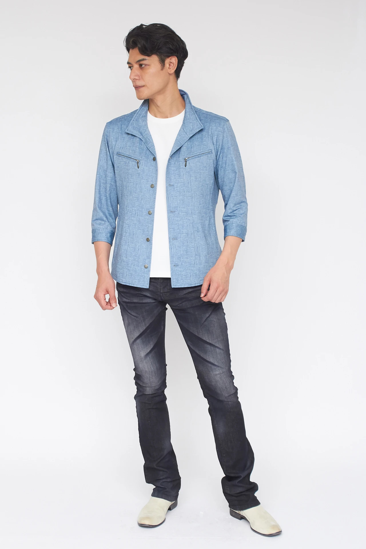 TORNADO MART∴トゥーダンソフトムラプリントシャツブル(マスキュリン