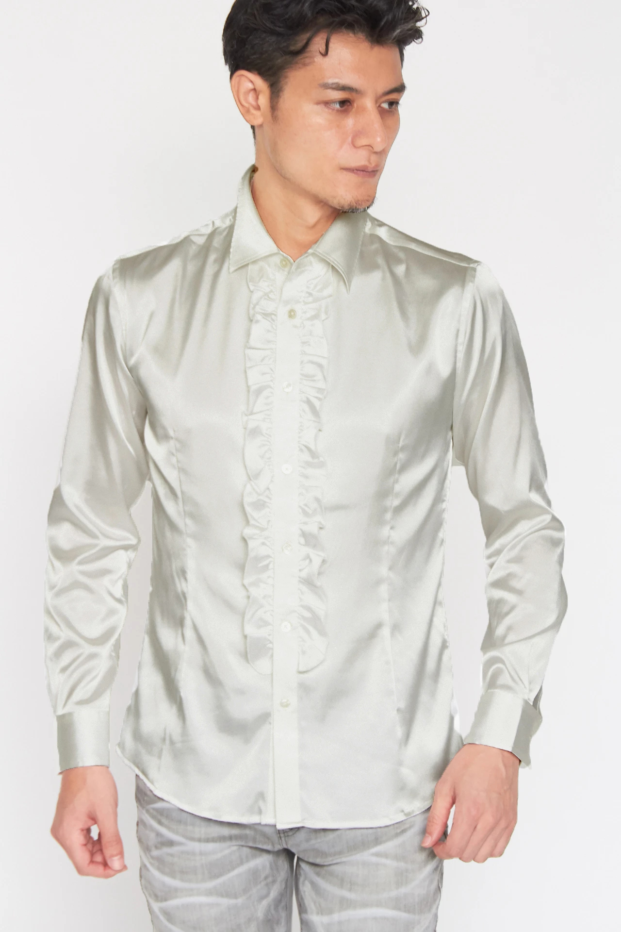 【サイズM☆美品】トルネードマート　長袖シャツ　フロントボタン　花柄　黒　細身 TORNADO MART∴クリスタルローズプリントシャツ / TORNADO MART