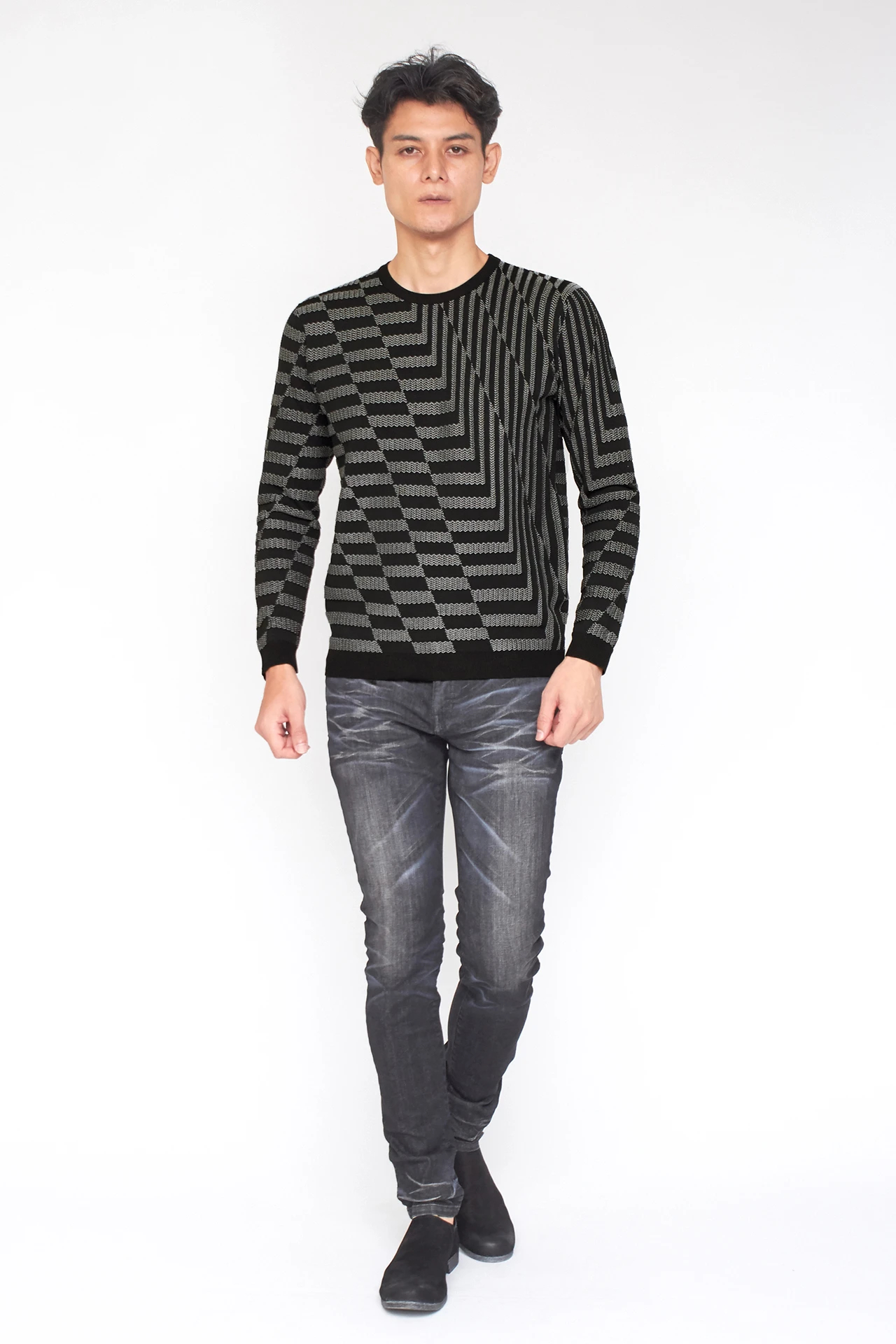 TORNADO MART∴バイアスリンクスクルーネックニット / TORNADO MART