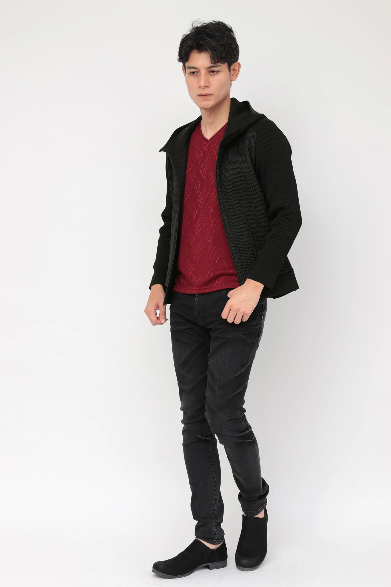 TORNADO MART∴ニットコンビパイソンエンボスフーディーブルゾン