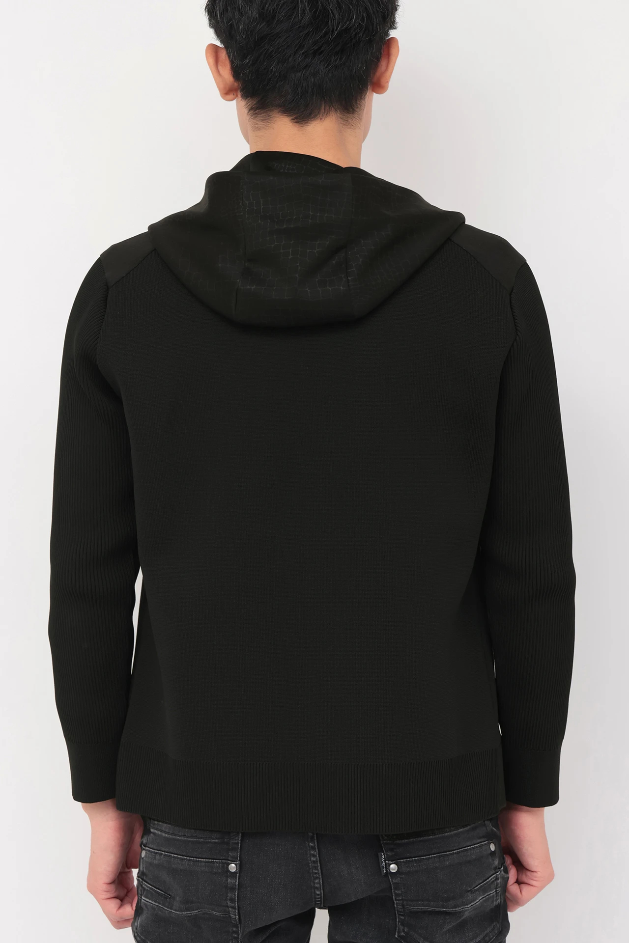 TORNADO MART∴ニットコンビパイソンエンボスフーディーブルゾン