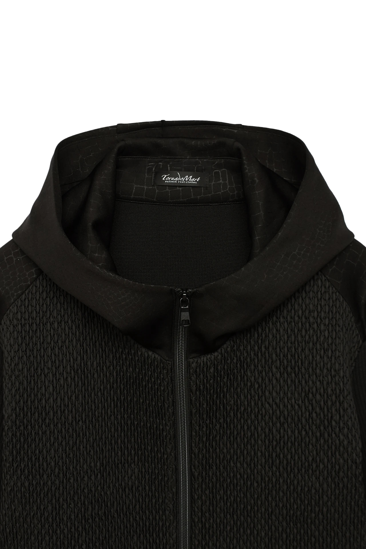 TORNADO MART∴ニットコンビパイソンエンボスフーディーブルゾン
