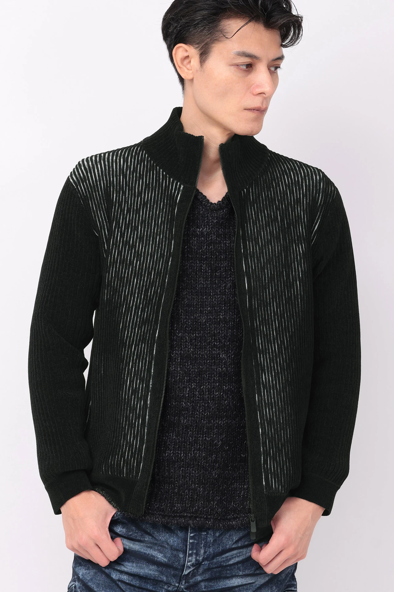 トルネードマート（TORNADO MART）/TORNADO MART∴カスリタックモールリブスタンドZIPニット 01_001.jpg