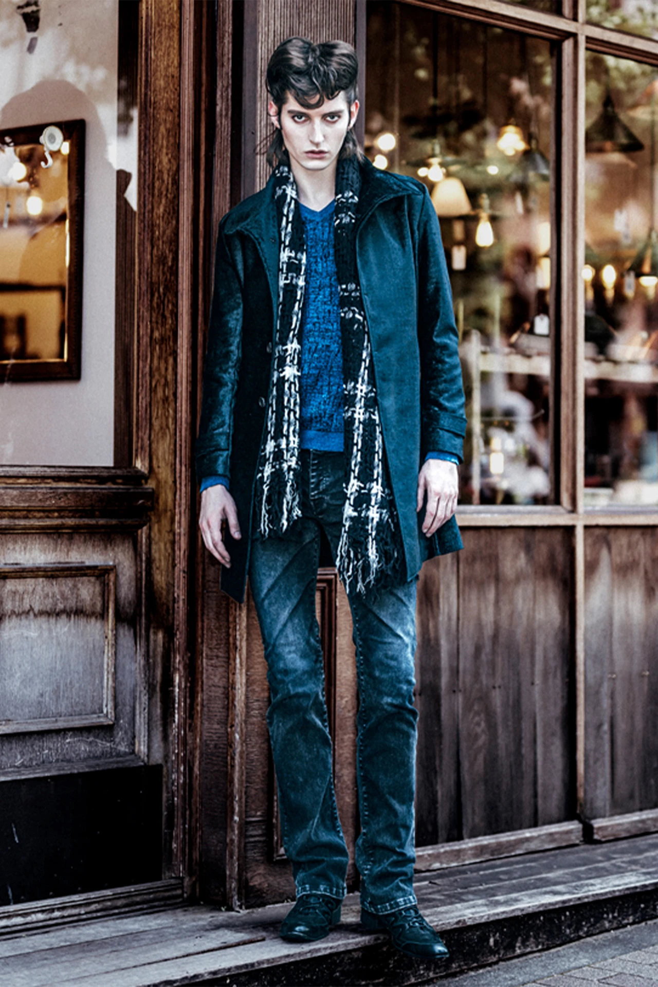 TORNADO MART∴ウールウィンドウペンバスケット織ストール / TORNADO