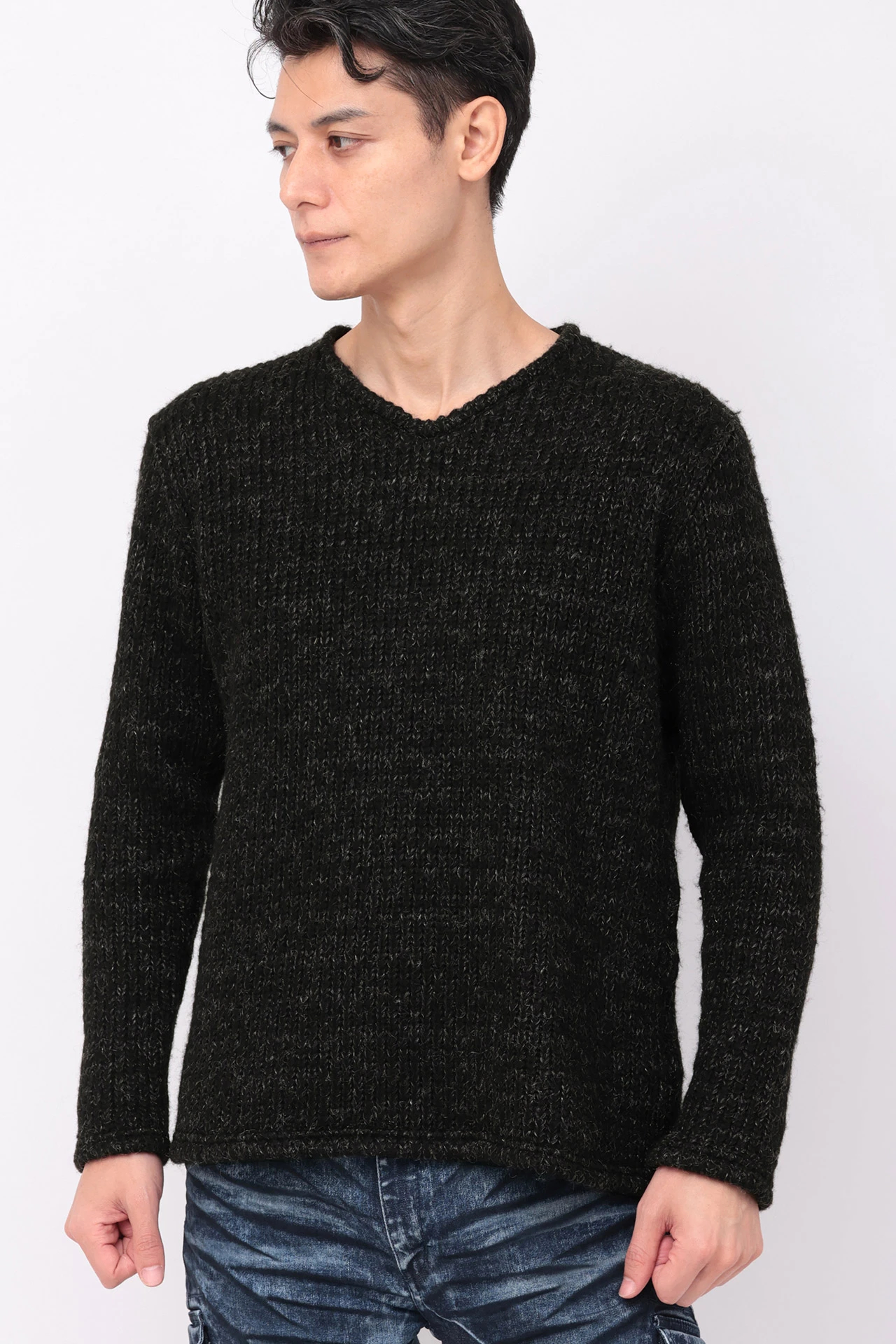 TORNADO MART∴シャイニーウールジャージーVネック / TORNADO MART