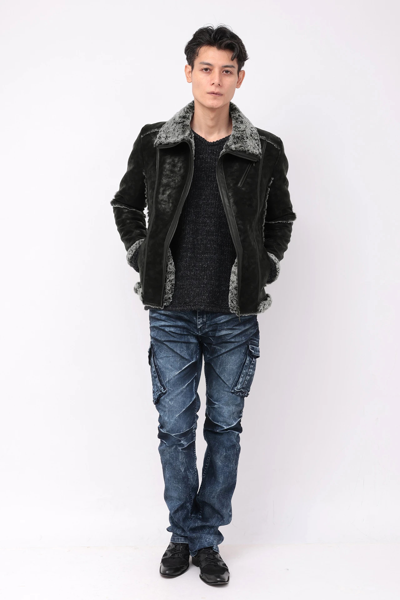 TORNADO MART ファージャケット TORNADO MART∴マイクロファーボンディングブルゾン / TORNADO MART