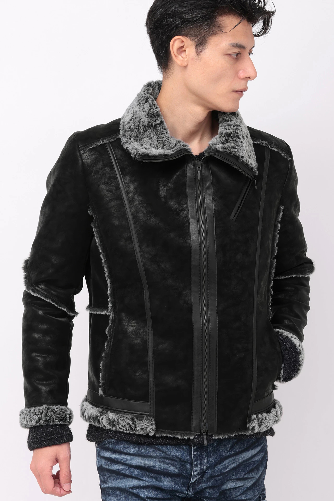 tornado mart レザージャケット　ファー TORNADO MART∴マイクロファーボンディングブルゾン / TORNADO MART