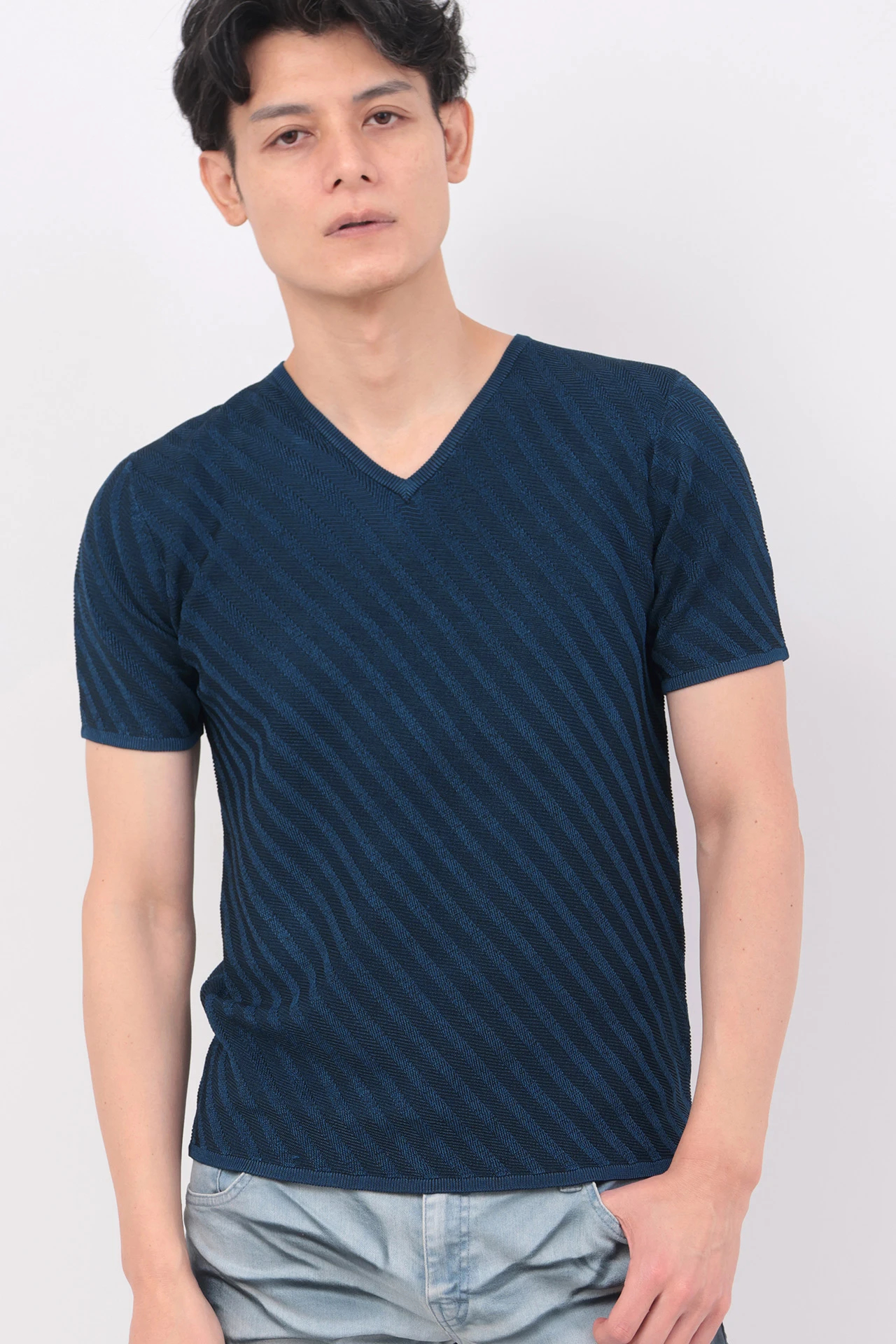 トルネードマート（TORNADO MART）/TORNADO MART∴バイアスストライプリンクス半袖ニット TORNADO MART∴バイアスストライプリンクス半袖ニット / TORNADO MART