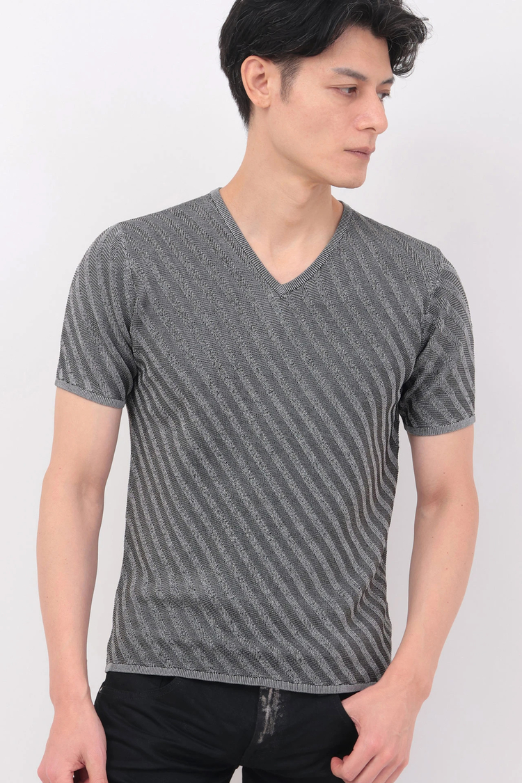 TORNADO MART(トルネードマート) |TORNADO MART∴バイアスストライプリンクス半袖ニット