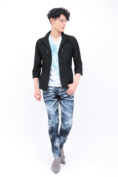 TORNADO MART(トルネードマート) |TORNADO MART∴メッシュHTデニム調プリント7分袖シャツブルゾン