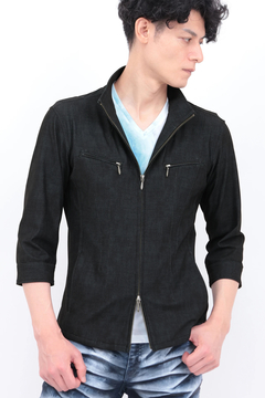 TORNADO MART(トルネードマート) |TORNADO MART∴メッシュHTデニム調プリント7分袖シャツブルゾン