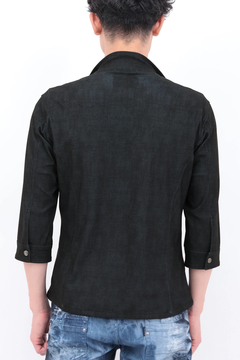 TORNADO MART(トルネードマート) |TORNADO MART∴メッシュHTデニム調プリント7分袖シャツブルゾン