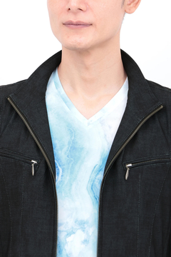 TORNADO MART(トルネードマート) |TORNADO MART∴メッシュHTデニム調プリント7分袖シャツブルゾン