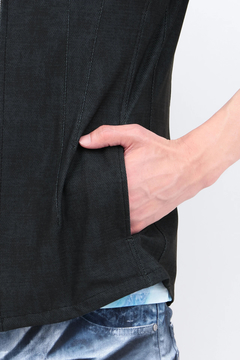 TORNADO MART(トルネードマート) |TORNADO MART∴メッシュHTデニム調プリント7分袖シャツブルゾン