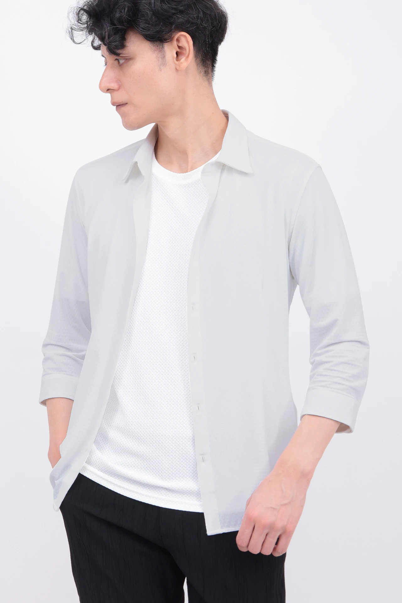 トルネードマート（TORNADO MART）/ZERO by TORNADO MART∴オーシャンリップルジャージー7分袖シャツ ZERO by TORNADO MART∴オーシャンリップルジャージー7分袖シャツ