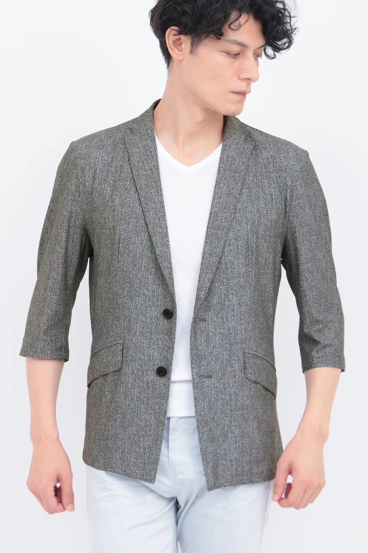 TORNADO MART(トルネードマート) |ZERO by TORNADO MART∴エアトリコットツィードプリント7分袖ジャケット