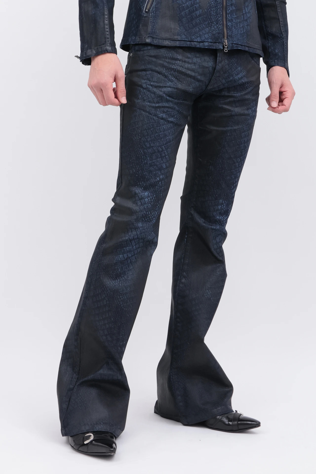 パンツ tornado mart croco coating flare denim TORNADO MART∴クロコダイルコーティングベルボトム