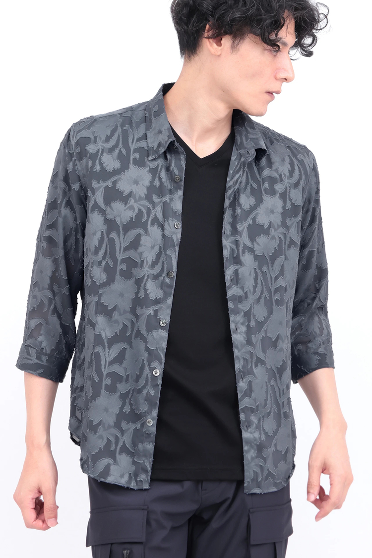 TORNADO MART(トルネードマート) |TORNADO MART∴ボタニカルシフォンカットジャカード７分袖シャツ