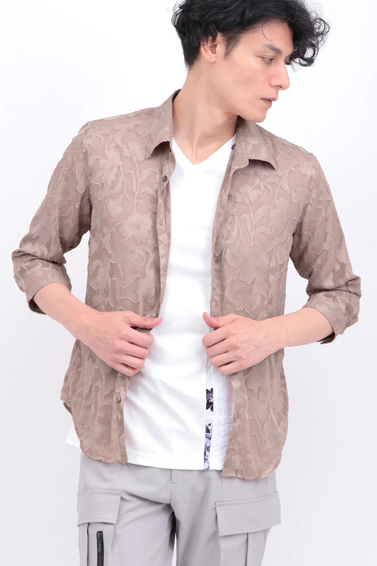 TORNADO MART(トルネードマート) |TORNADO MART∴ボタニカルシフォンカットジャカード７分袖シャツ