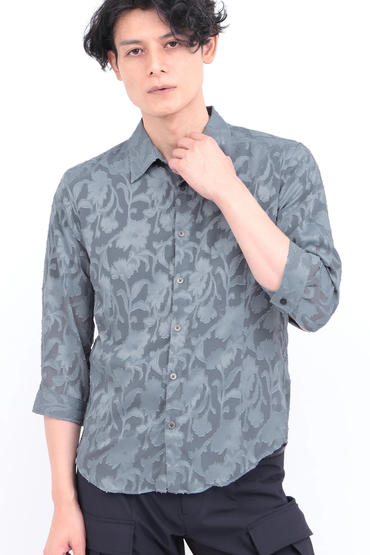 TORNADO MART(トルネードマート) |TORNADO MART∴ボタニカルシフォンカットジャカード７分袖シャツ