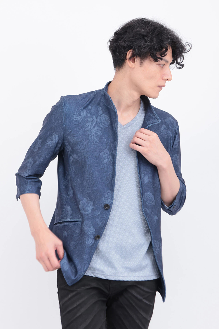 TORNADO MART(トルネードマート) |TORNADO MART∴HTフラワーデニムプリント柄7分袖スタンドジャケット