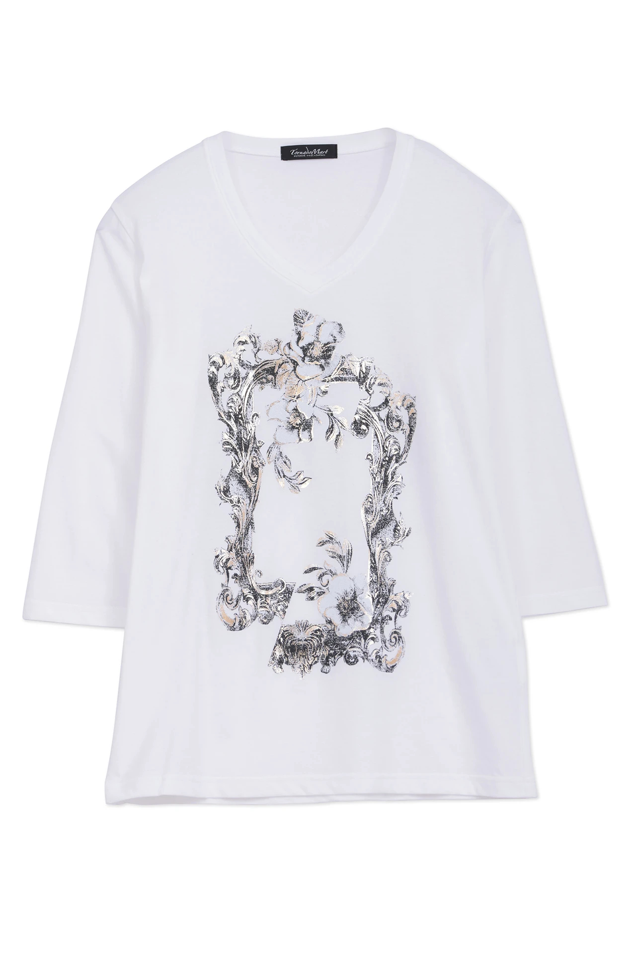 TORNADO MART∴フラワーフレームプリント7分袖カットソー / TORNADO