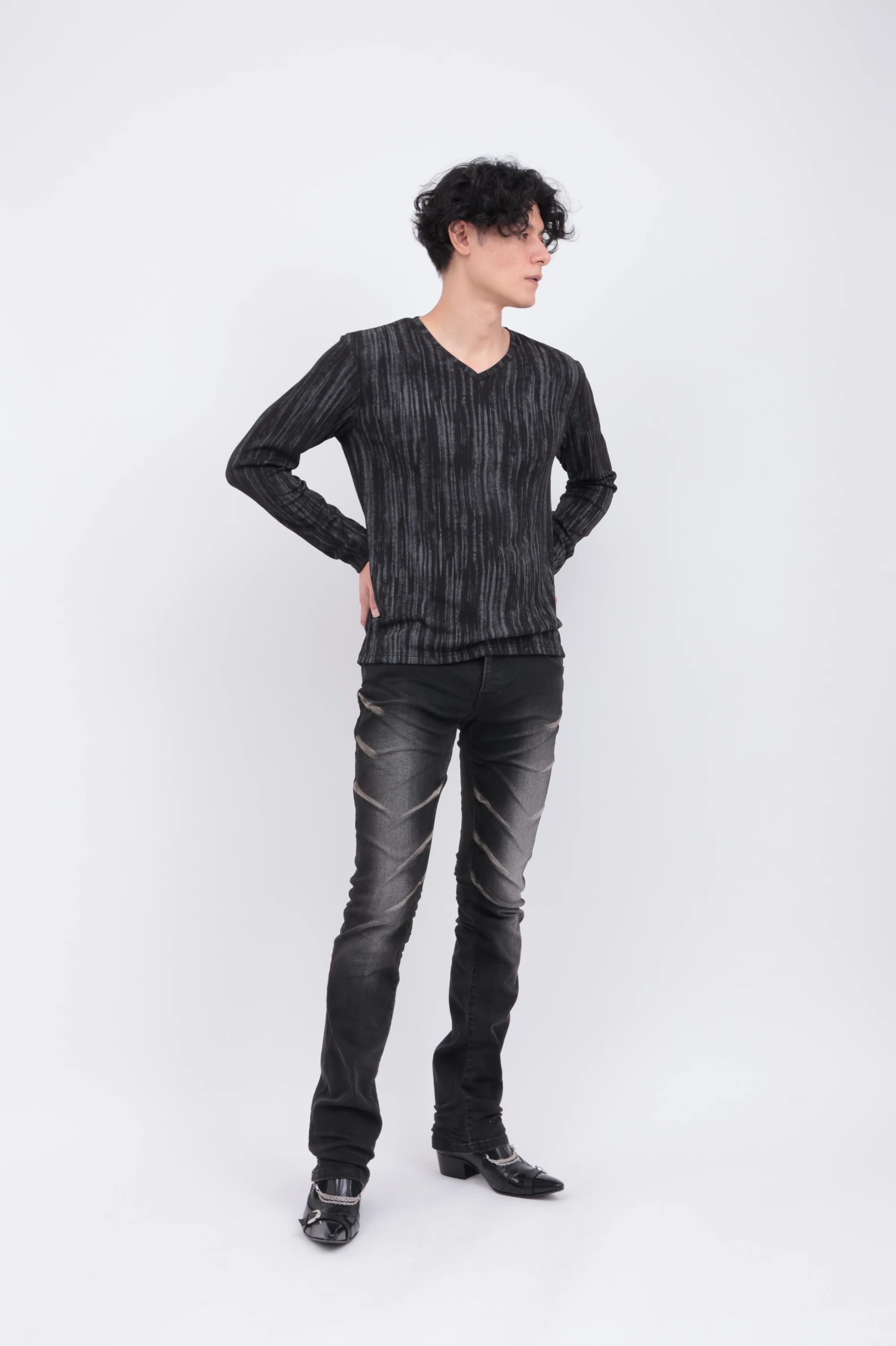 GLEAMストライプテレコVネックカットソー / TORNADO MART（トルネード