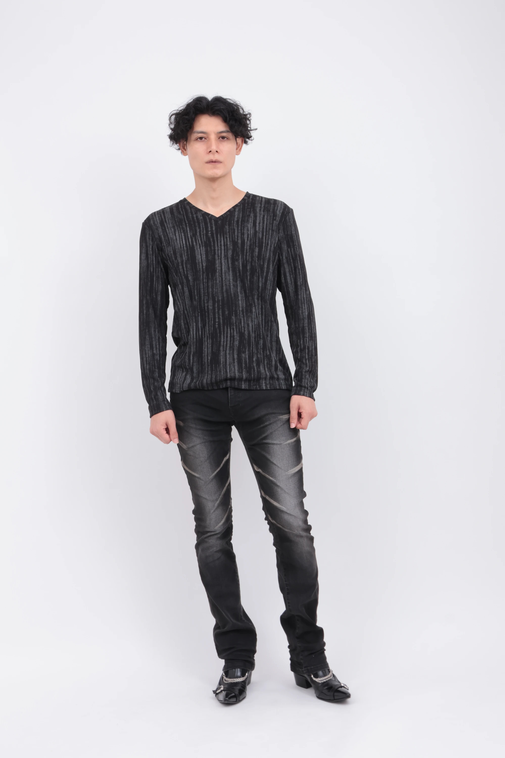 GLEAMストライプテレコVネックカットソー / TORNADO MART（トルネード