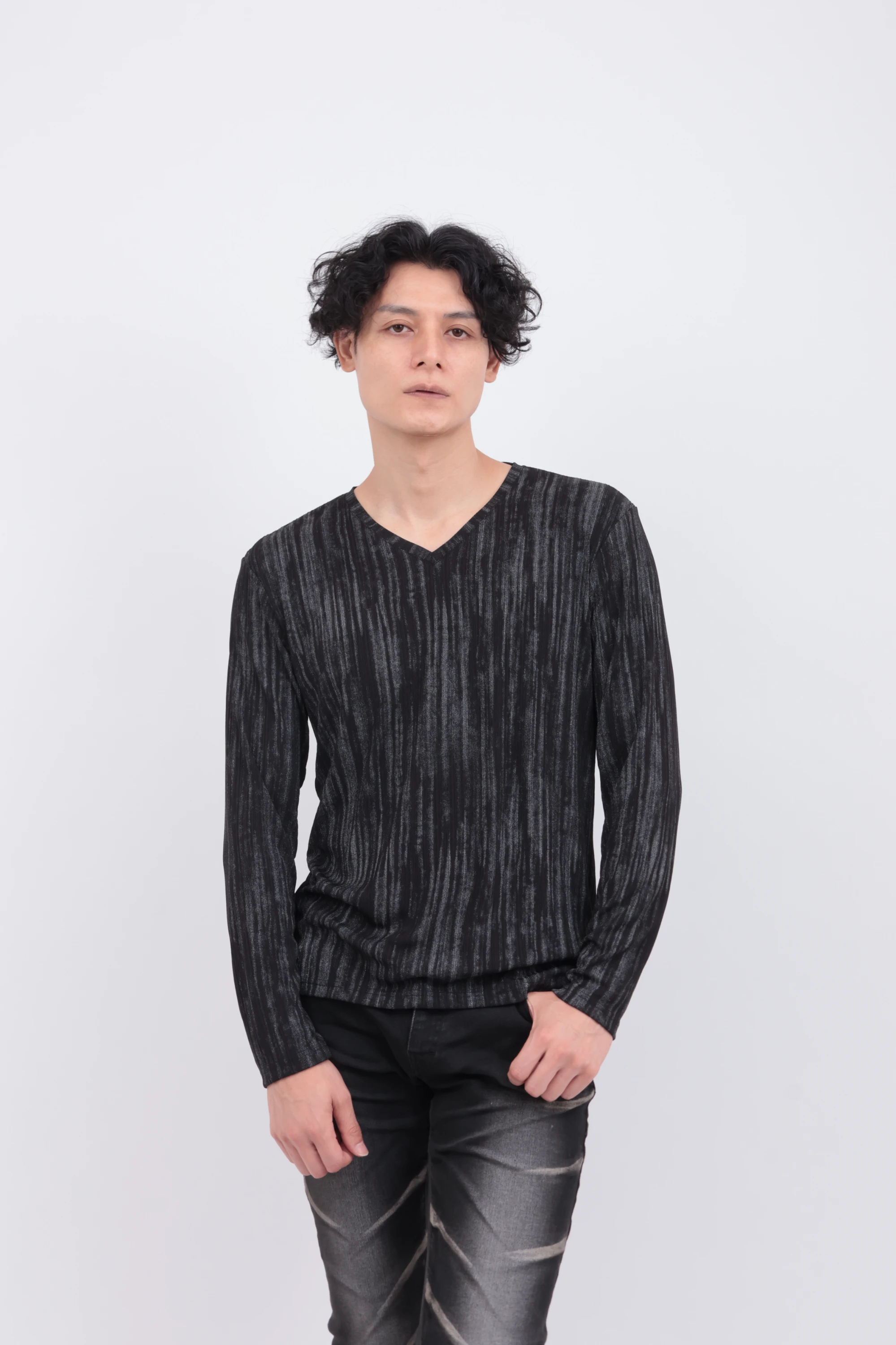 GLEAMストライプテレコVネックカットソー / TORNADO MART（トルネード