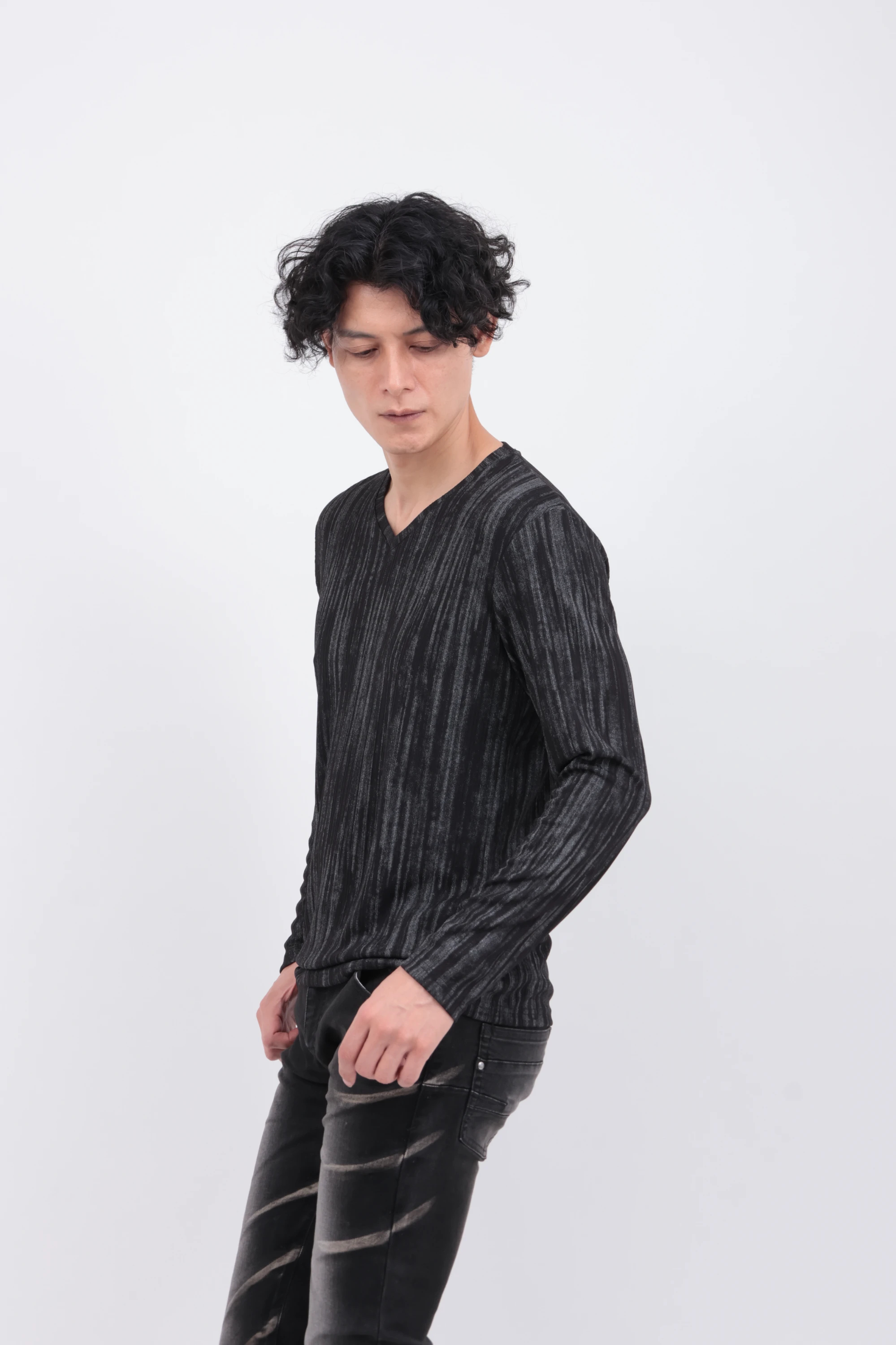 GLEAMストライプテレコVネックカットソー / TORNADO MART（トルネード