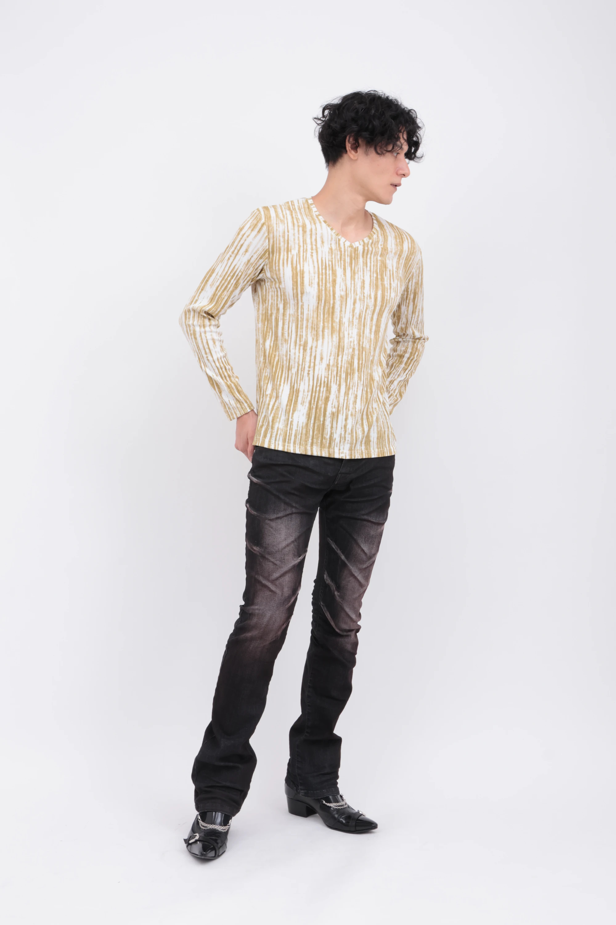 GLEAMストライプテレコVネックカットソー / TORNADO MART（トルネード