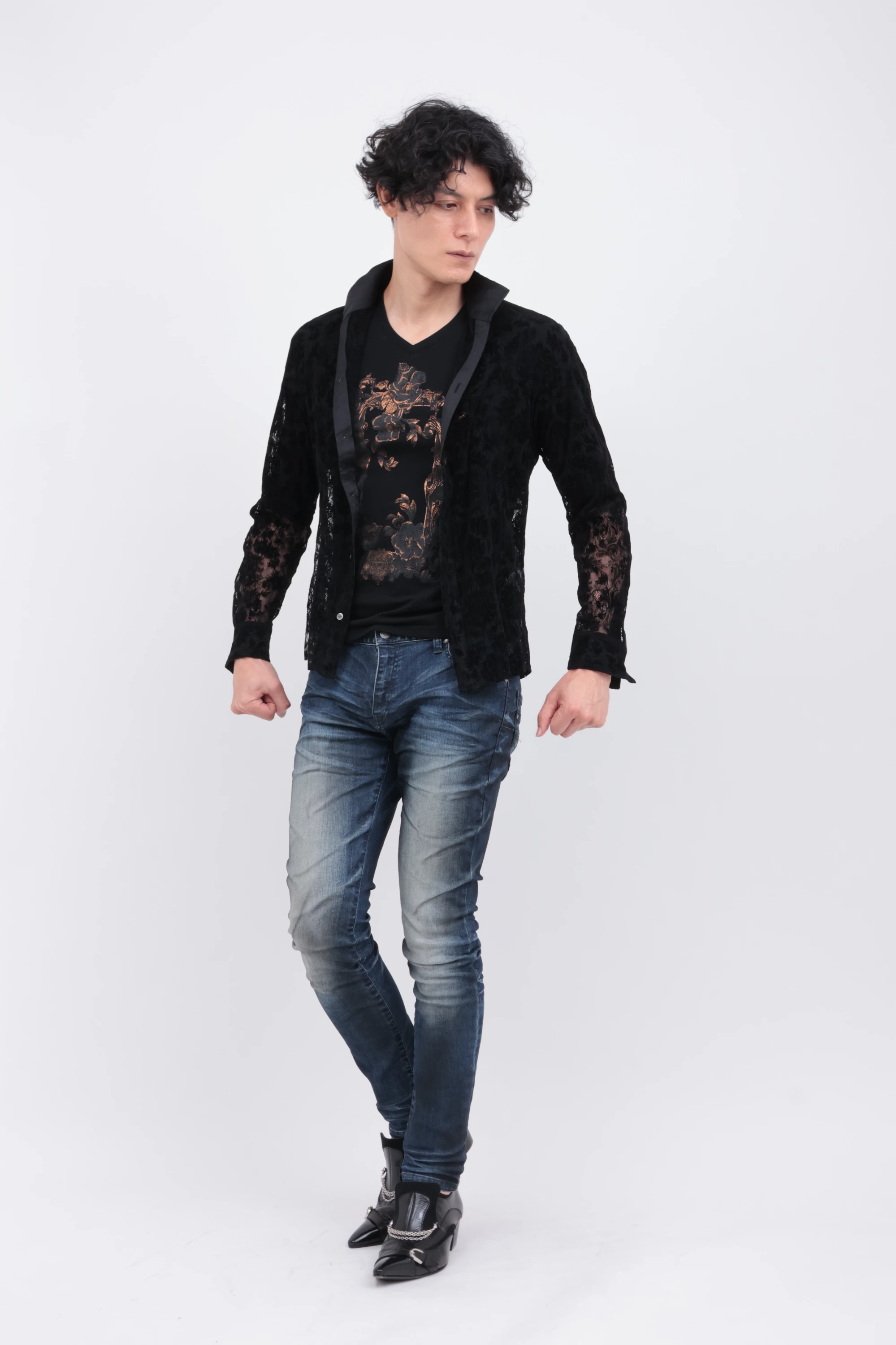 TORNADO MART∴ストレッチレースフロッキーボタニカルシャツ / TORNADO