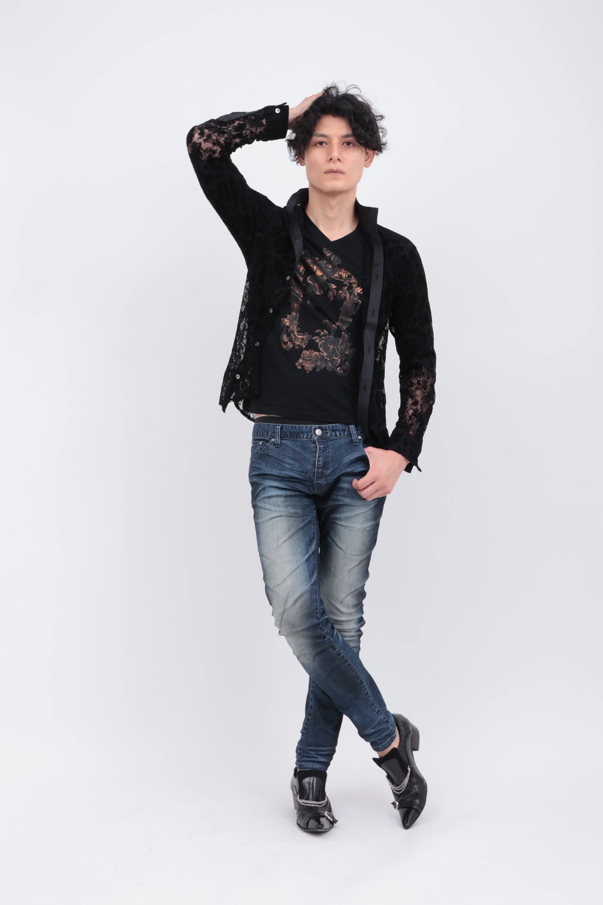 TORNADO MART∴ストレッチレースフロッキーボタニカルシャツ / TORNADO