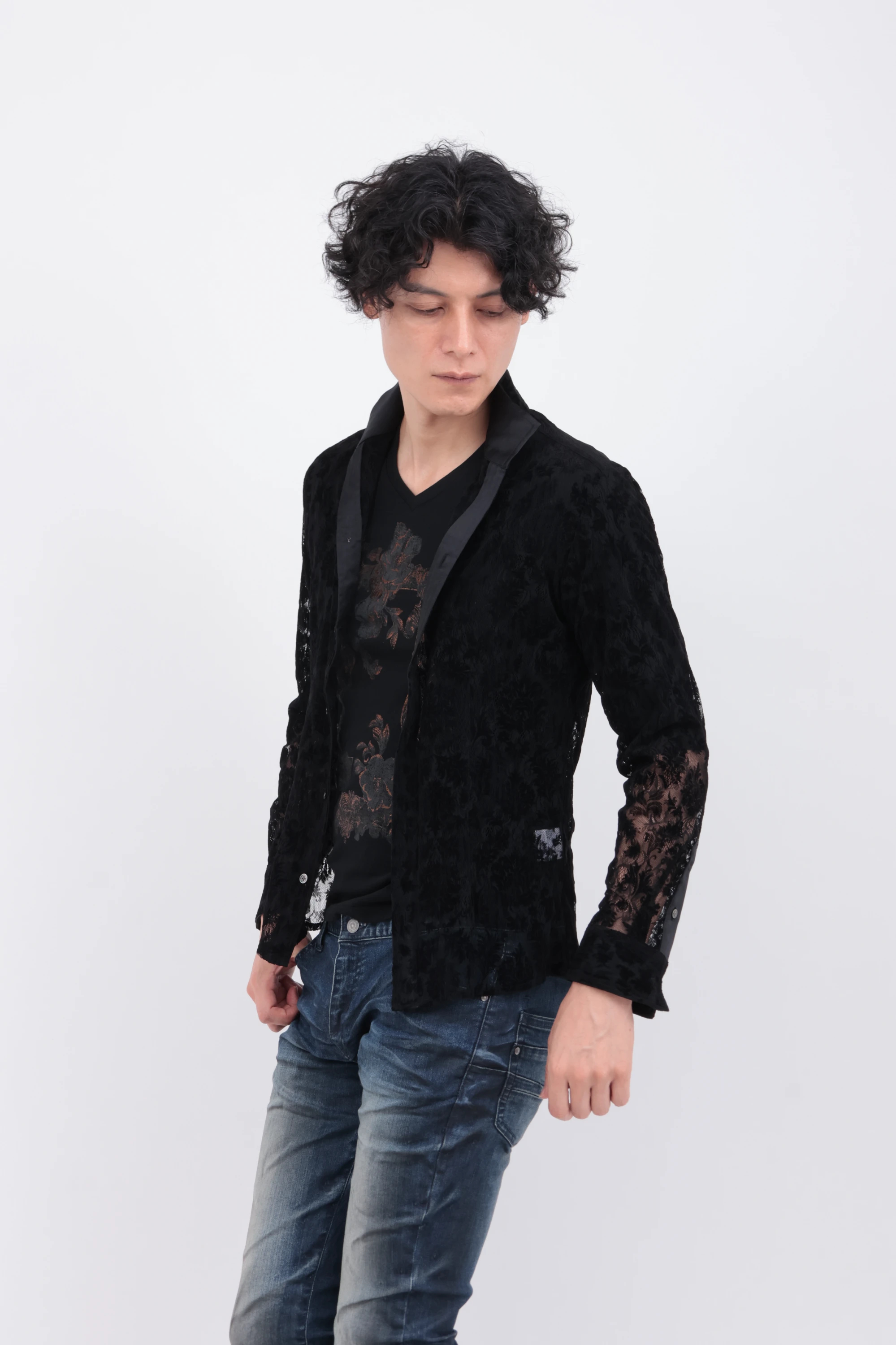 TORNADO MART∴ストレッチレースフロッキーボタニカルシャツ / TORNADO