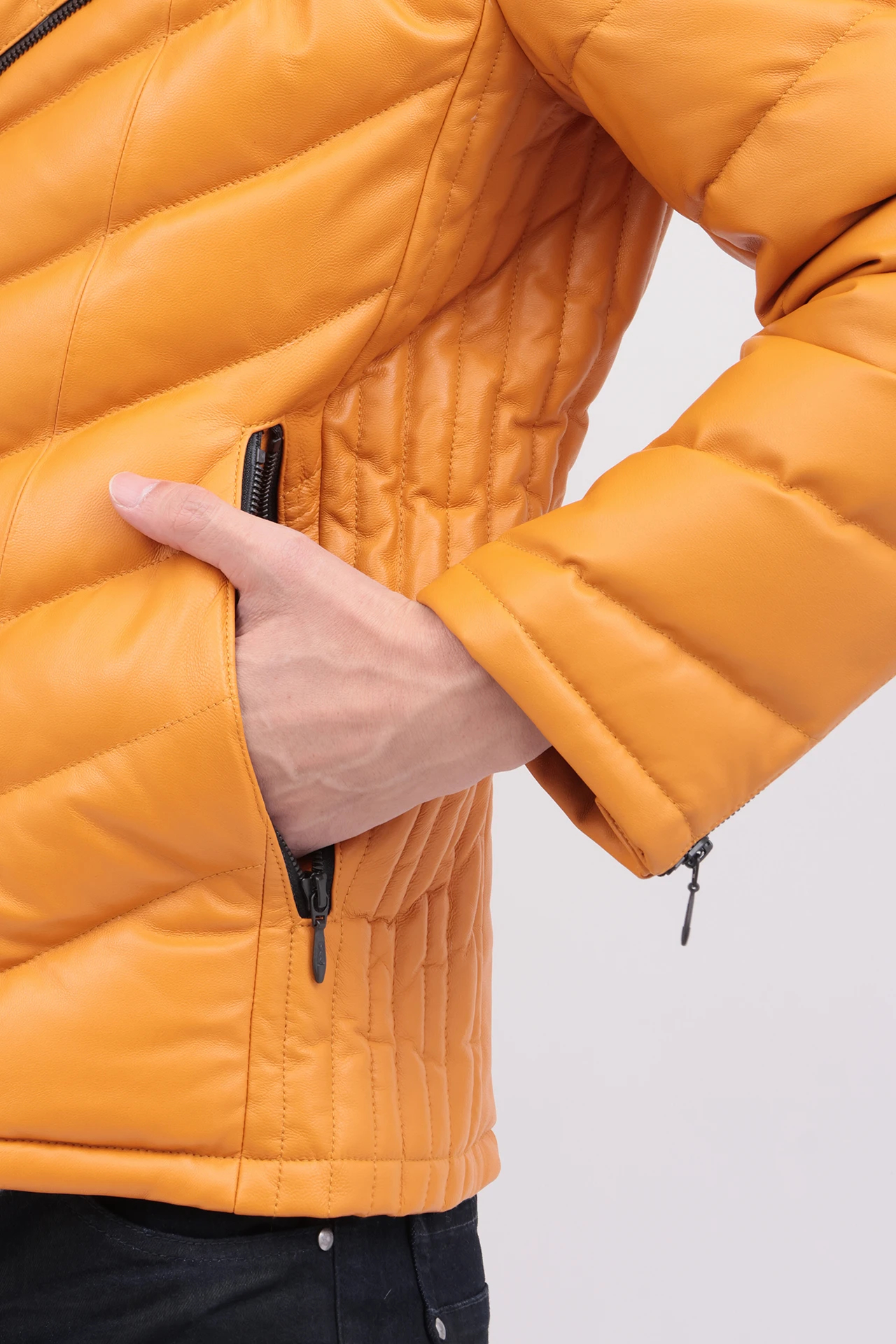 2021AW✨GARNIER ラムレザー ダウンジャケット オレンジ LL 本革 本革ダウンジャケット レザーダウン 山羊革ダウン 羊革 本革ジャケット