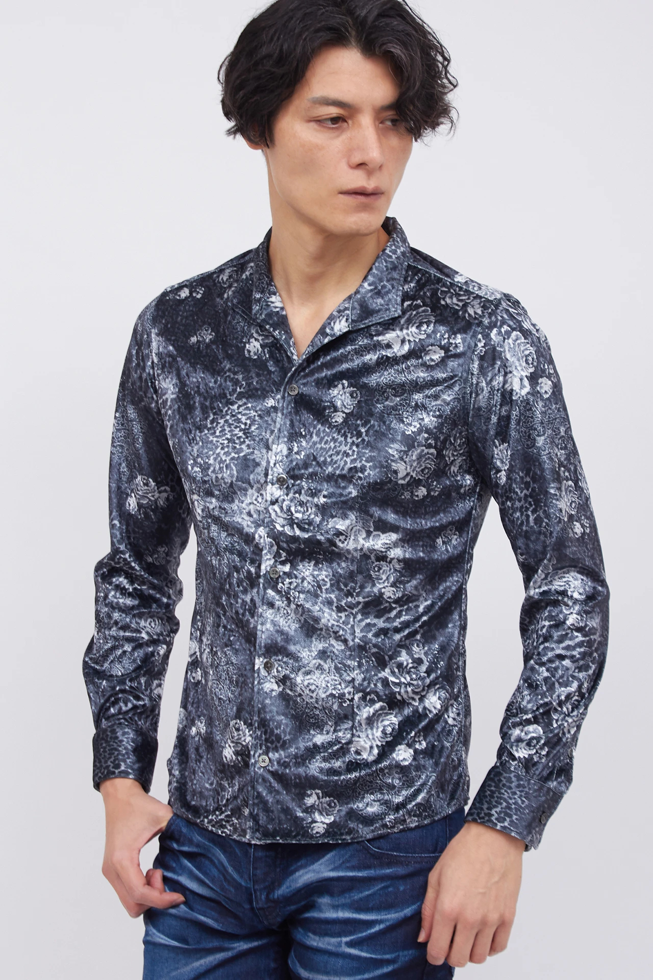 TORNADO MART シワ加工 グランジレオパード モノトーンシャツ TORNADO MART シワ加工 グランジレオパード モノトーンシャツ