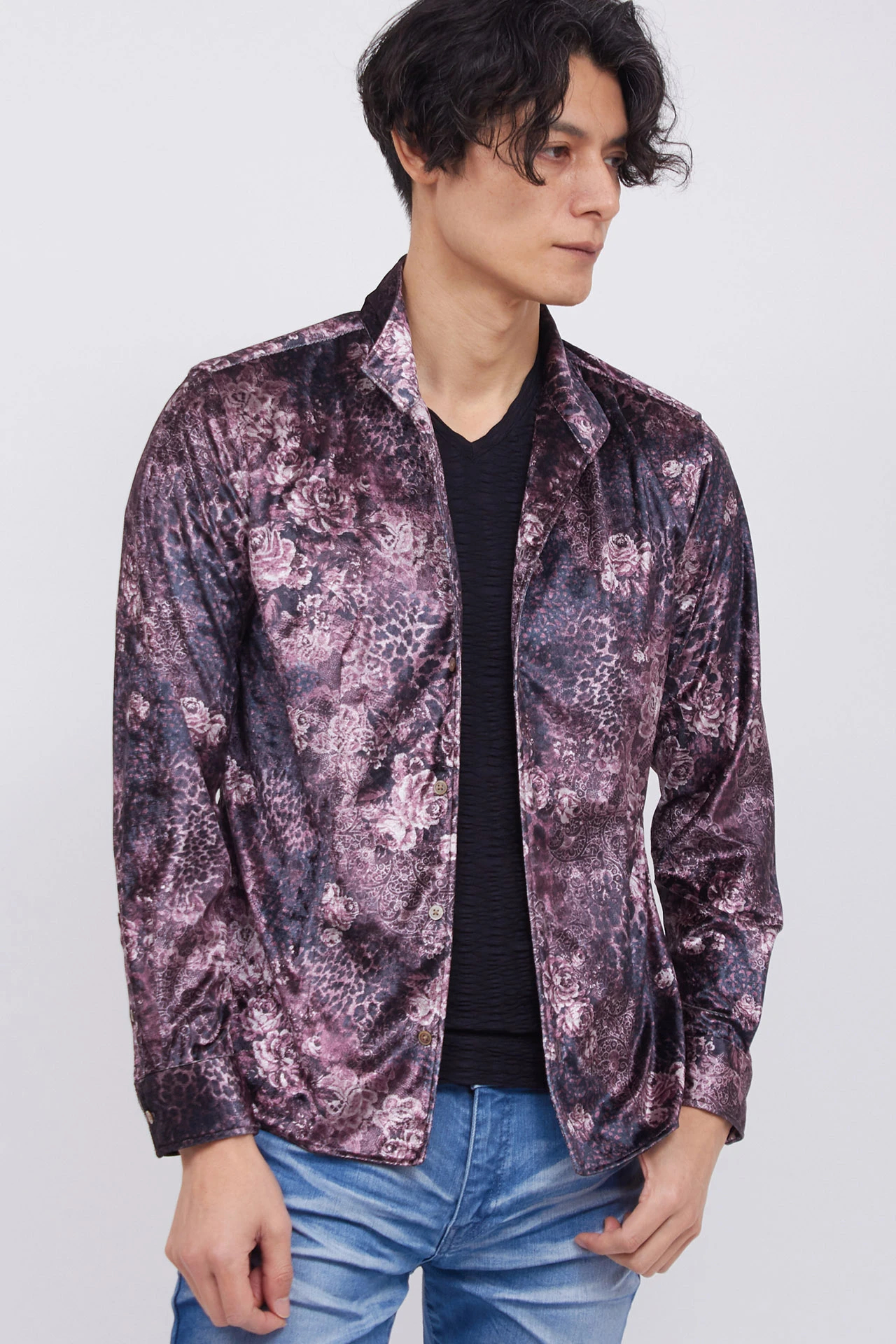 TORNADO MART∴レオパードローズプリントベロアシャツ / TORNADO MART