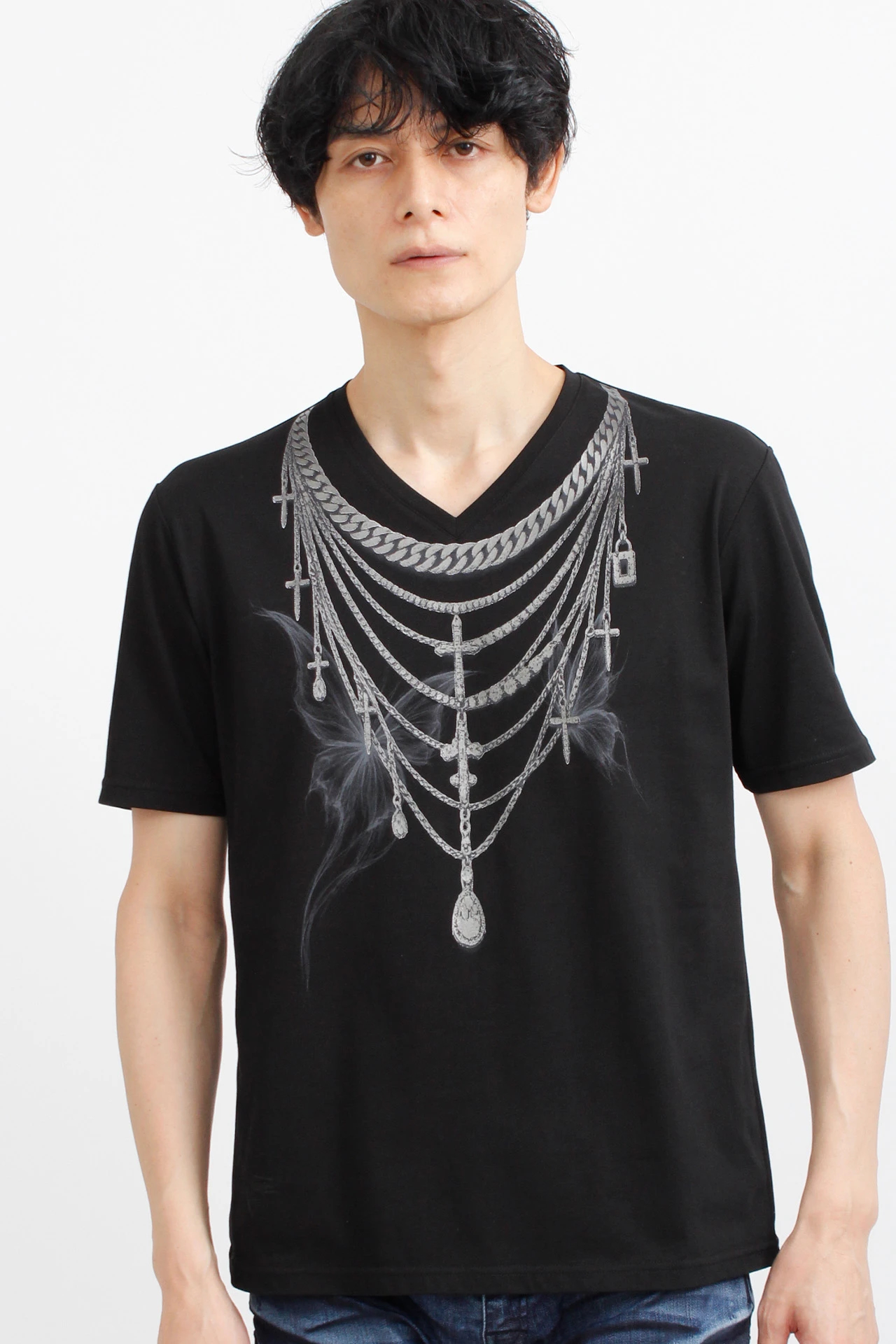 TORNADO MART∴レイヤードチェーンバタフライプリントTシャツ