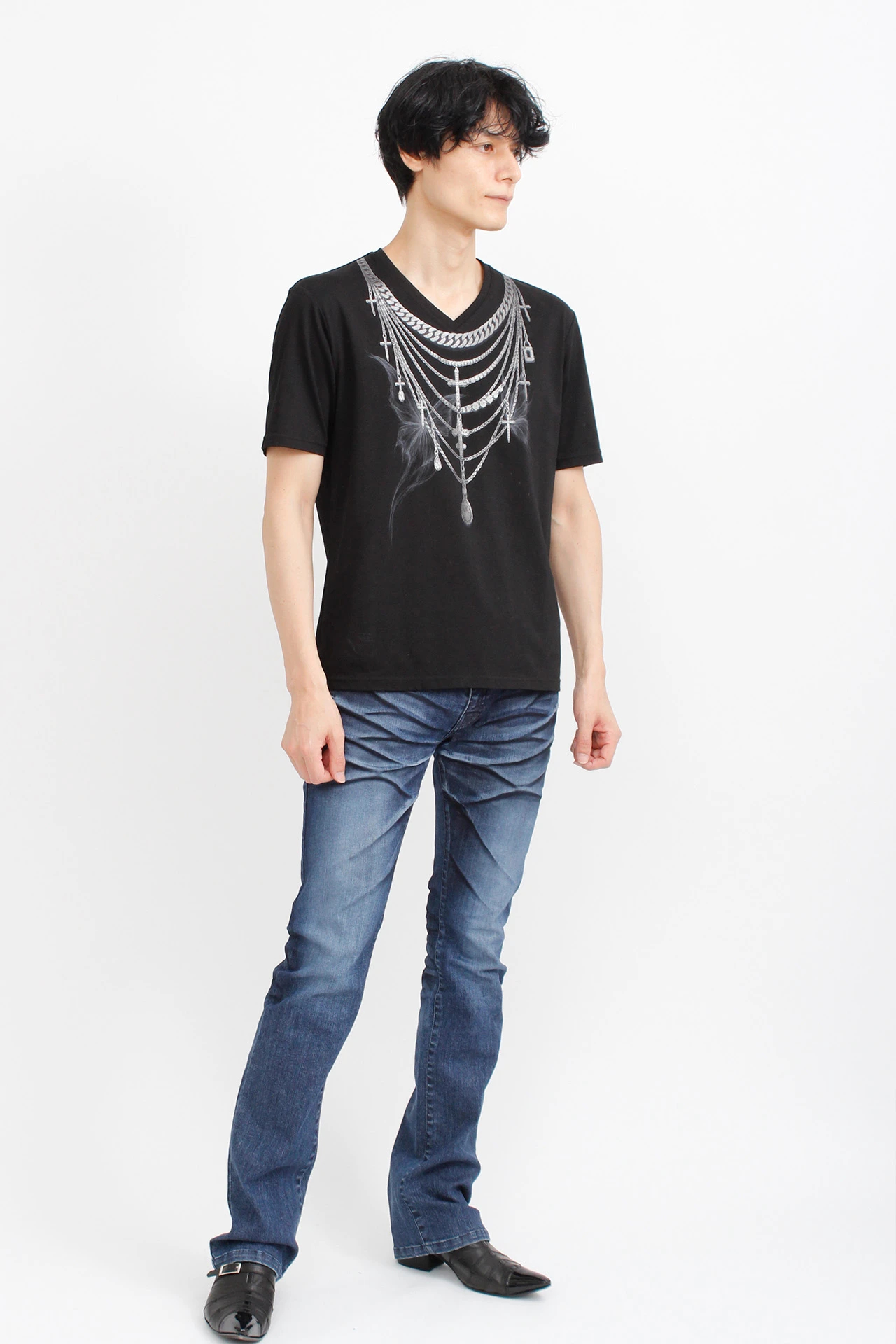 TORNADO MART∴レイヤードチェーンバタフライプリントTシャツ