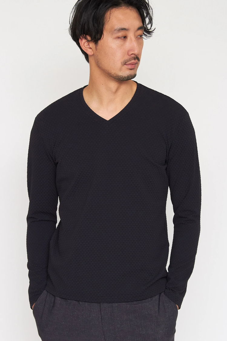 HIGH STREET(ハイストリート) |HIGH STREET∴RIPAモノグラム調ジャージ長袖VネックCS