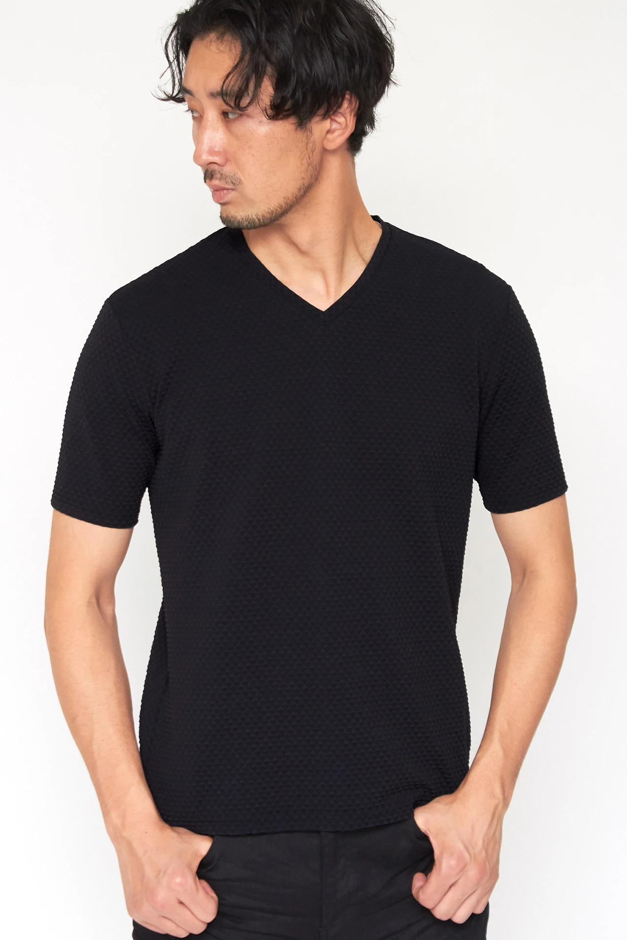 HIGH STREET∴RIPAモノグラムジャージVネックカットソー HIGH STREET∴RIPAモノグラムジャージVネックカットソー / HIGH