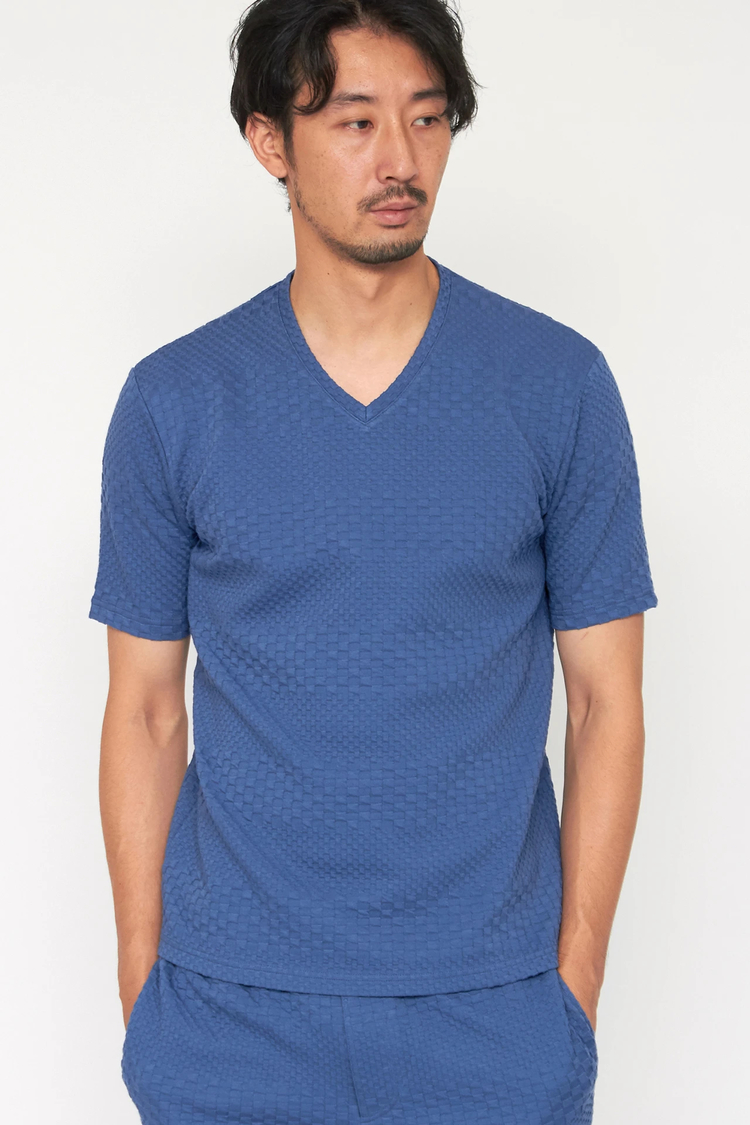 HIGH STREET(ハイストリート) |HIGH STREET∴ジオメトリックボーダーVネック半袖Tシャツ