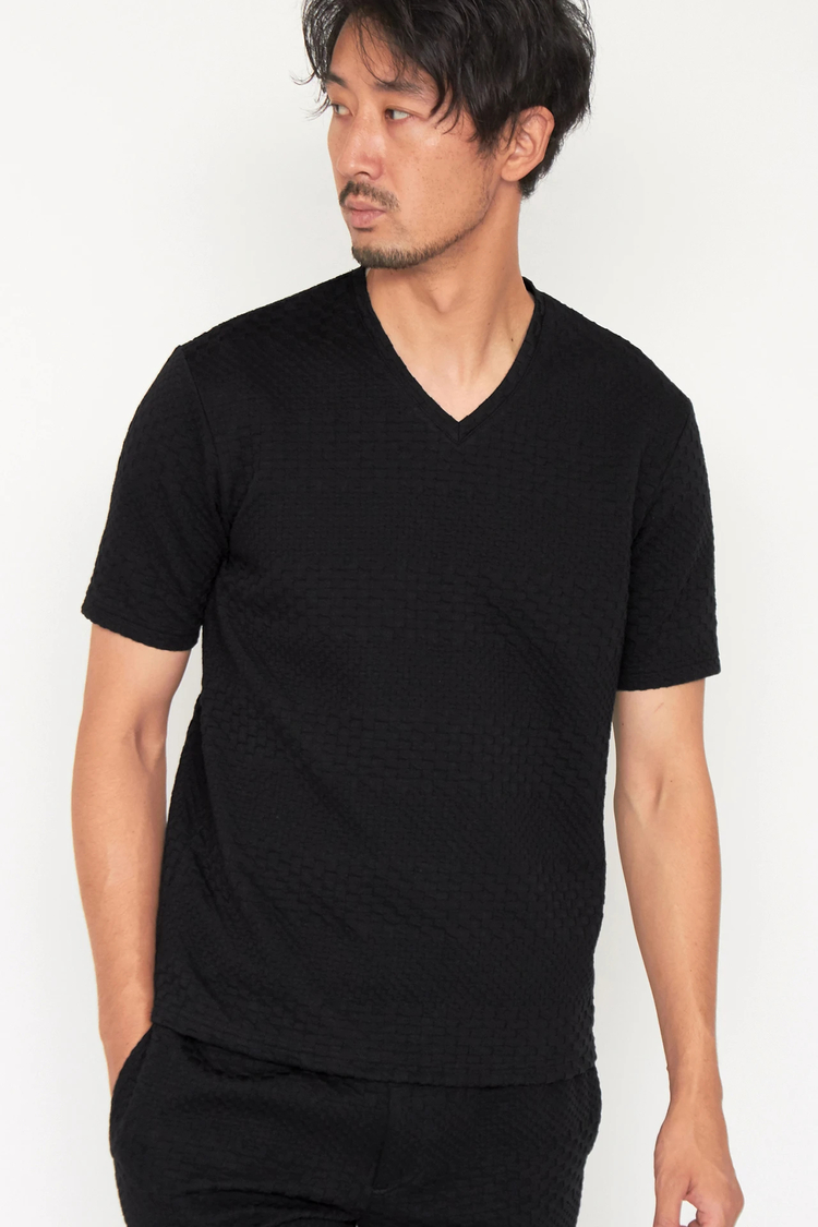 HIGH STREET(ハイストリート) |HIGH STREET∴ジオメトリックボーダーVネック半袖Tシャツ