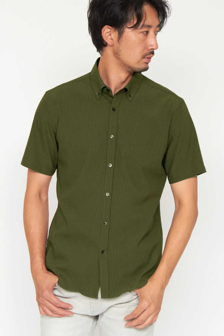 HIGH STREET(ハイストリート) |HIGH STREET∴４WAYサッカー釦ダウン半袖シャツ